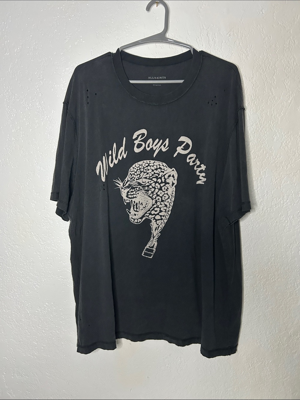 AllSaints Black Graphic 'Wild Boys Party' Leopard Tee
